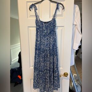 Aqua Blue and White Floral Tie-Strap Maxi Dress